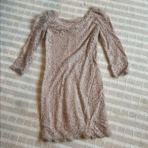 Diane Von Furstenberg Lace Long Sleeve Dress in Tan
